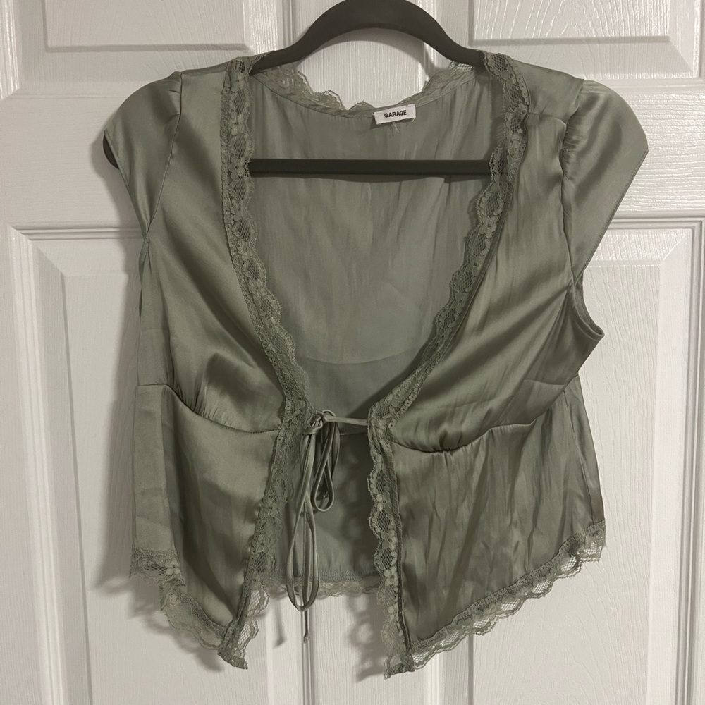 Satin tie front blouse
